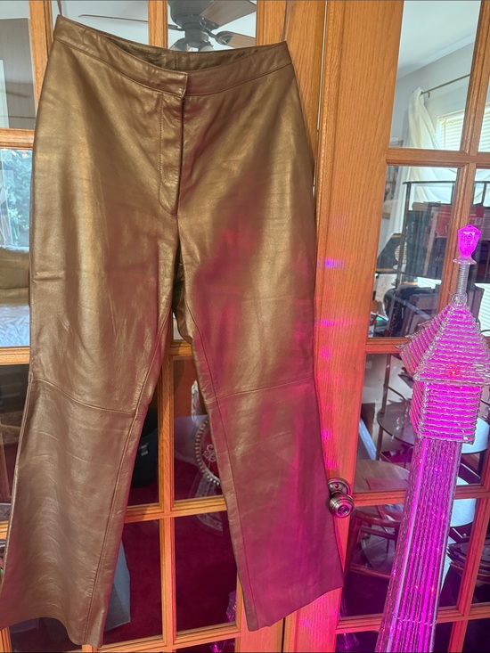Pants - Women’s Metallic Bronze Leather Pants- Classic Stylish Fit